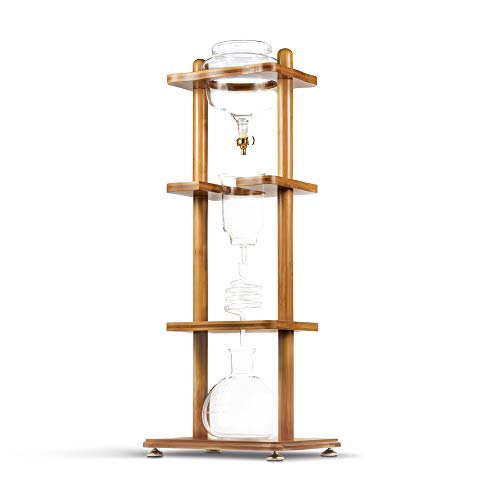 Yama Cold Brew Maker I Ice Coffee Machine With Slow Drip Technology I Makes 6-8 cups (32oz), Large Capacity Cold Brew Coffee Tower, Bamboo Straight Frame