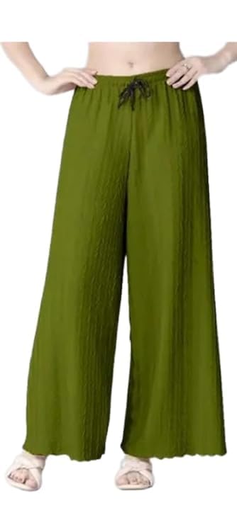 Women’s Khajuri Design Pleated Palazzo Pants | Soft Stretchable Fabric | High-Rise Elastic Waist with Drawstring |Straight Fit Trousers,Size-Small to XXL-image-27