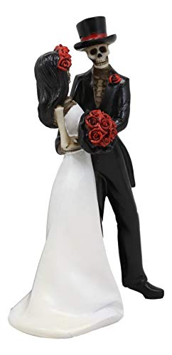 Ebros Day Of The Dead Wedding Dance Skeleton Bride And Groom Holding Red Roses Bouquet Figurine Cake Topper 6.25"Tall Love Never Dies Bridal Party Ceremony Skeletons Lovers #TOP3