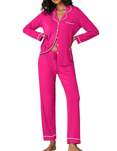 Image of Ekouaer Pajamas Women's Long Sleeve Sleepwear Soft Button Down Loungewear Pjs Lounge Set Nightwear XS-XXL