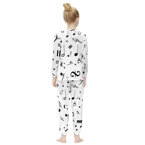 Black And White Music NotesGirls Pajamas, Long-sleeved Casual Pajamas And Home Clothes9-11Y（140cm）4