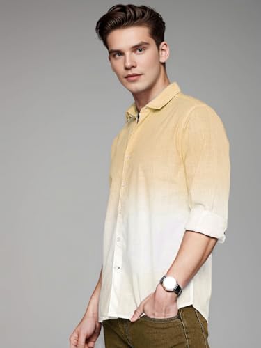 Image of IndoPrimo Men's Cotton Shirt with Full Sleeves Spread Collar Classic Style Solid Pattern Regular Fit and Standard Length