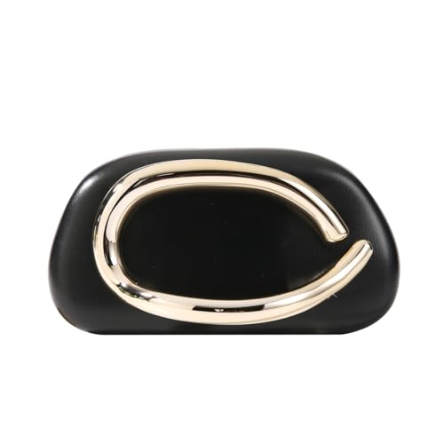 Dreubea Minimalist Gold-Tone Art Deco Clutch Bag – Elegant Metallic Accent Evening Handbag Purse for Women Black