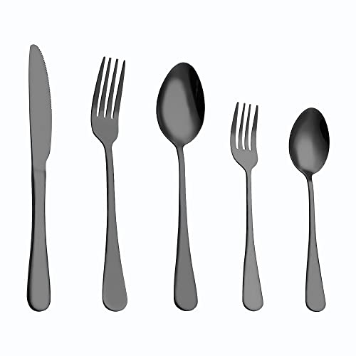 Juego de cubiertos para 4 personas, juego de cubiertos negros de 20 piezas, juego de cuchillos, tenedores y cucharas, cubiertos de acero inoxidable de, aptos para lavavajillas Cover