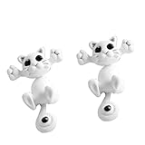 Dinglong Clairance Mignon 3D Bande DessinéE Chat Chaton Animaux Boucles D'Oreilles Boucles D'Oreilles Fimo Pour Les Femmes Enfants Cadeau Romantique Pour Son (blanc (2 pcs))