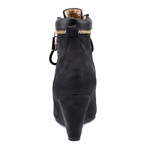 MIOKE Women's Wedge Dressy Ankle Boots Round Toe Lace Up Zipper Comfy Chunky High Heel Winter Short Booties4