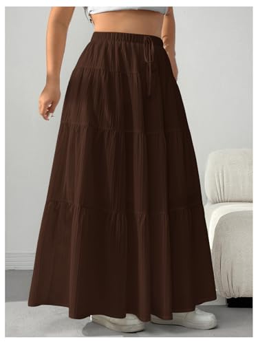 Image of Verdusa Women's Long Maxi Skirt Boho Flowy Flared Ruffle Skirts 2026 Beach Vacation Summer Going Out Outfits