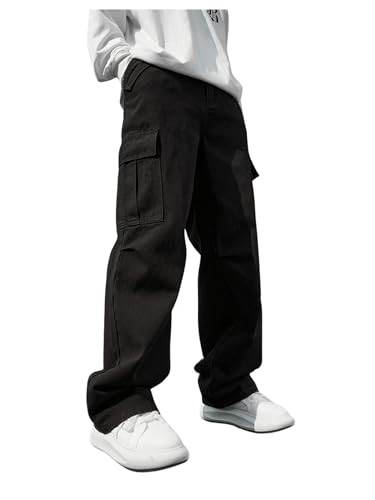 OYOANGLE Men's Cargo Denim Pants Flap Pocket Zipper Fly Jeans Straight Leg Trousers with Pocket