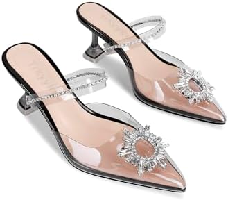TRKYYK Women's Black-2.95" Heels Shoes,Pointed-Toe Crystal Rhinestones Wedding Shoes High Heel Backless Sandals Sunflower Black-2.95" Size 7 | Image 3