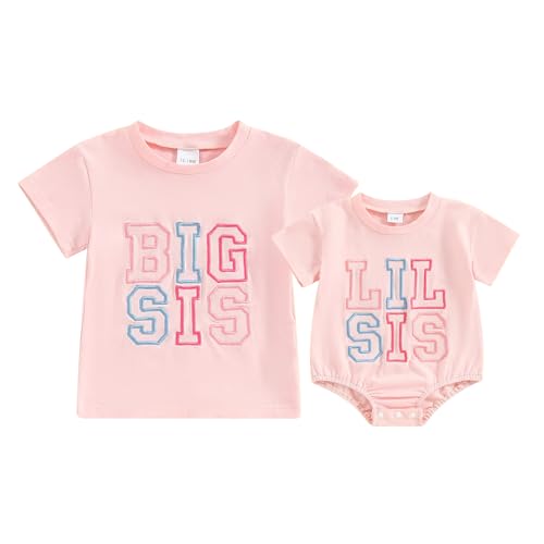 Cevoerf Infant Baby Girl Summer Clothes Big Sister Little Sister Matching Outfit Little Sister Newborn Outfit