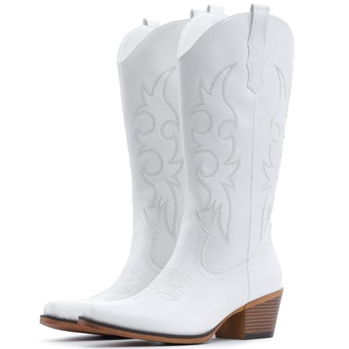 Image of IUV Cowboy Boots For Women Western Cowgirl Boots Mid Calf Snip Toe Boot With Chunky Heel