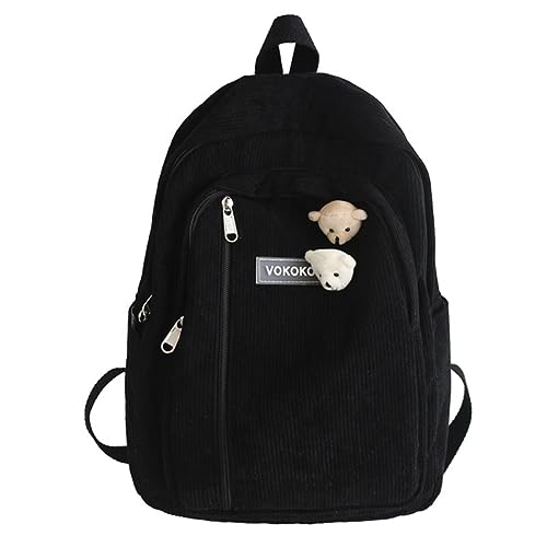 Sac à dos cartable en velours côtelé stripe mignon résistant pour étudiante active