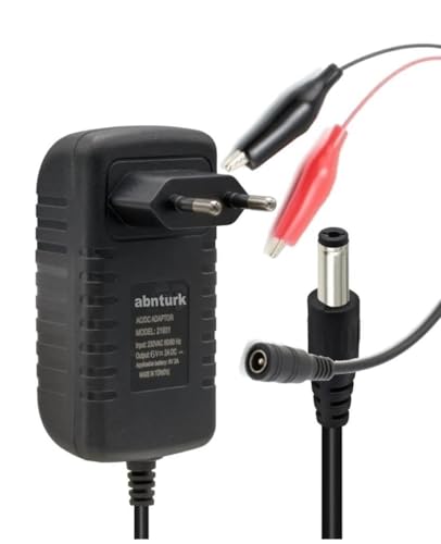 Şarj Cihazı, 6 V 2 Amper Çift Fonksiyonlu Akü Akım Korumalı 6V Şarj Adaptörü 5.5x2.5 mm Jak+Maşalı