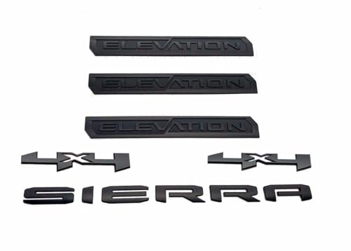 Image of 6Pcs Sierra Elevation 4x4 Emblem 3D Rear Tailgate Door Badge Nameplate Letter Sticker Decal Replacement for 2019-2022 Sierra 1500 2500HD 3500HD (Matte Black)