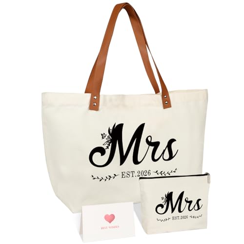 Bolso tote para novia Mrs. 2026 en lona