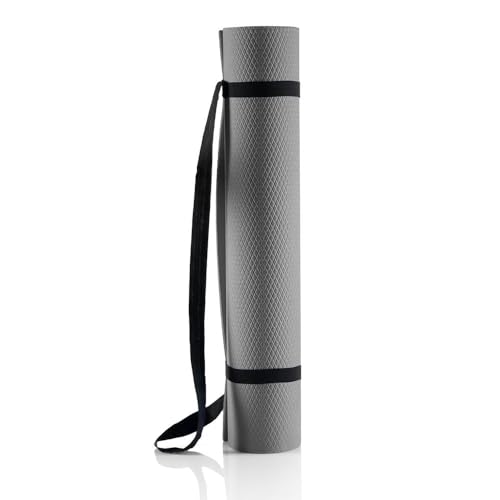 Image of Wakefit Yoga Mat | Anti Slip Single Layered | 72 X 24 inch | 4 mm Thick | Grey Asana | With Strap
