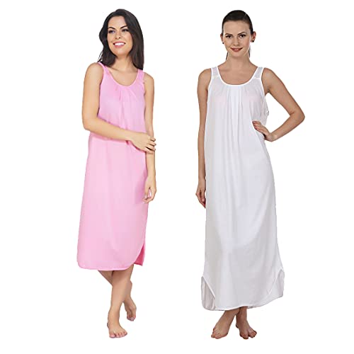 Image of BLAZON Women's Cotton Hosiery Solid Maxi Nighty Slip (Pack of 2) Available Sizes: S, M, L, XL, 2XL, 3XL, 4XL, 5XL