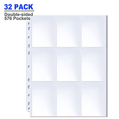 Double-Sided 576 Pockets Trading Card Sleeves Pages - Baseball Card Sleeves Fit 3 Ring Binder, 9 Pocket Page Protector For Standard Size Cards, Sport Cards, Game Cards, Business Cards 32 Pack #TOP7