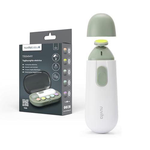 Nuvita 1130 Trimmy Coupe-ongles Électrique pour Bébés et Enfants – Kit de Lime à Ongles - avec Deux Vitesses, Comprend 5 Têtes de Limage et Étui de Voyage