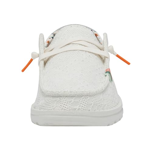 Image of HEYDUDE Women's Wendy Boho Slip On Shoe, White Crochet Size 8 | Lightweight Casual Loafer with Memory Foam Insole