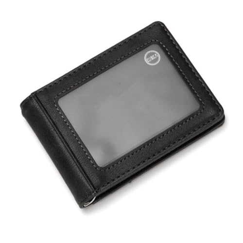 Male Purse Ultra-thin Mini PU ID Card Pack Anti theft Swipe Short Wallet Men(Black)