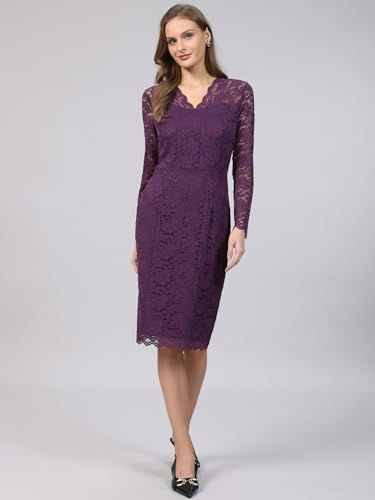 Image of Hobemty Women's Floral Lace Dress V Neck Long Sleeve Cocktail Wedding Bodycon Pencil Dresses