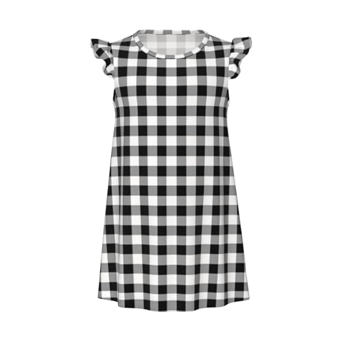 Augenstern Flutter Sleeve Nightgown Gingham-Black-White-Tartan Soft Sleepwear Nightdress