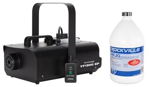 Audiosavings Bundle: (1) Eliminator ADJ VF1300 EP Portable Fog Machine Bundle with (1) Rockville RFJG Gallon Fog/Smoke Juice Fluid (2 Items)