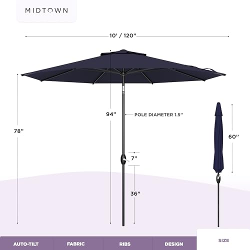 Image of Midtown Umbrellas The Lean Patio Umbrella (Terylast Fabric - Navy, 10 Foot)