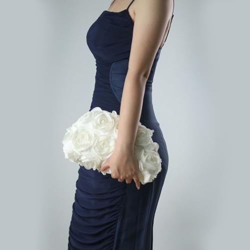Image of 3D Flower Evening Bag for Women Elegant Floral Bridal Handbags Rose Clutch Purse for Wedding, Prom, Cocktail Party,Date Night