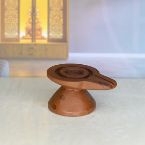 Image of Neelkanth Shivling Stone - Original Narmada Stone Jaladhari, Yoni Base, Lingam Holder, Panapitham Shivling Base Pitha Stand For Home Puja (Red, 3 Inch Damru)