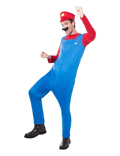 Rubies Disfarce canalizador para adulto, Jumpsuit com boné e bigode, tamanho único, para despedidas, carnaval, festas e cosplay