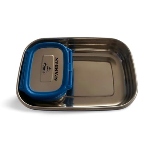 Image of ncgifts Personalized Stainless Steel Tiffin Combo with Spoon, Fork & Bottle | Customized Lunch Box for Kids with Name & Favorite Character Engraved | Ideal for Birthdays & Return Gifts Dark Blue