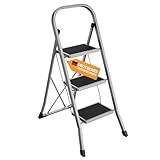 SONGMICS Trittleiter, Leiter mit 3 Stufen, Klapptritt, Klappsicherung, einfach zu verstauen, bis 150...
