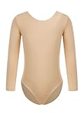 JIZYO Turnanzug Mädchen Langarm Fleece Ballettanzug Tanzen Ballettkleidung Winterwärmer Polarfleecekörperanzug Gymnastik Rundhals Leotard Balletttanzkostüm Hautfarbener Rundhalsausschnitt 140-146