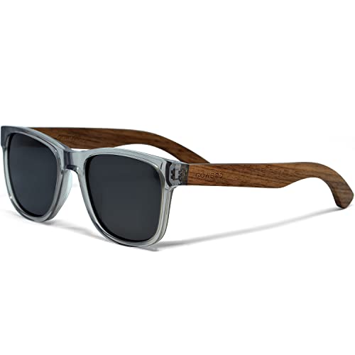 GOWOOD Gafas de sol de madera hombre y mujer | Patillas de madera de nogal Montura de acetato transparente | Gafas oscuras lentes Protección Polarizadas UV400 (Negro)