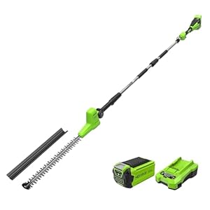 Greenworks 40V Cordless Pole Hedge Trimmer with Split Shaft, 51cm Dual Action Blades, Cuts up to 28mm Thick Branches, 112.5° Head Pivot, 3200SPM, 2Ah Battery & Charger, 3 Year Guarantee PH40B01-01