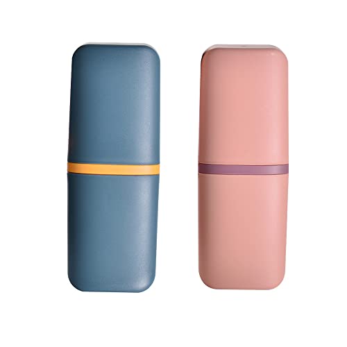 zahnputzbecher Reisen, 2 stück Zahnbürstenhalter Reisen zahnbürsten etui Reise Set zahnbürsten etui Kunststoff Reise Zahnbürstenbox Für Reise und Badezimmer (Rosa, blau) Cover
