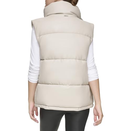 Andrew Marc Women's Funnel Collar Faux Leather Puffer Vest4