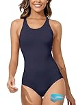 Beautikini Period Swimwear Women's One Piece Leak Proof Menstrual Bathing Suit Racerback Training Swimsuit for Teens Girls, Navy Blue, Medium