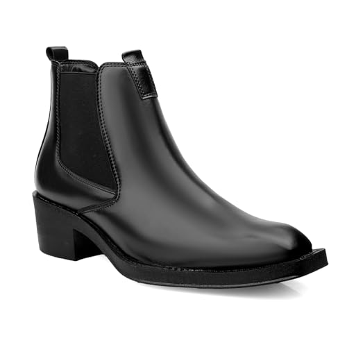 Image of BXXY Men's Faux Leather Material Casual Formal Slipon Chelsea Boot and Dress Boot with 5.08 Cm Block Heel Height.