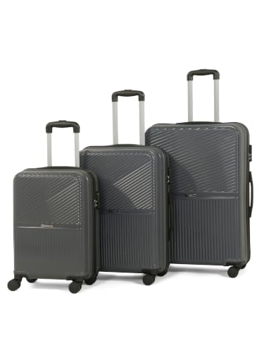 Image of Teakwood Set of 3 8 Wheels Trolley Bag, Hard Cabin with Zipper Closure, Adjustable Push Button & Cross Side Strap, Number Lock System 360 Degree (Set of 3, Grey)