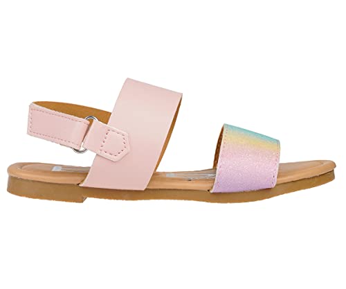 Image of bebe Girl's Sparkly and Strappy Glitter Leatherette Flat Sandals with Adjustable Strap (Toddler /Little Kid)