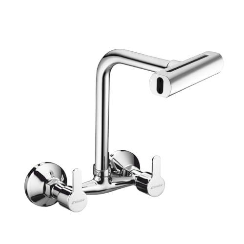 Image of Durable Brass Build Multi-Flow Kitchen Sink Mixer | Wall-Mounted Premium Chrome Finish Faucet - Smooth Operation