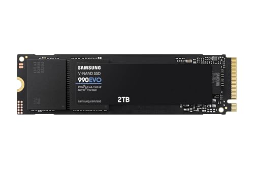 Samsung SSD Interne 990 EVO NVMe M.2 PCIe 4.0 x 4 / 5.0x2, 2 To, Vitesse de lecture jusqu'à 5000 Mo/s, Idéal pour le gaming et la bureautique, MZ-V9E2T0BW