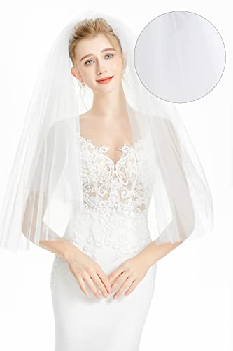 Lkinnt 2 Tier Wedding Bridal Veil Features A Wavy Short Cut Edge Fingertip With Comb For Bridal 33.5"/25.6"*59"Lkjc02 #TOP3