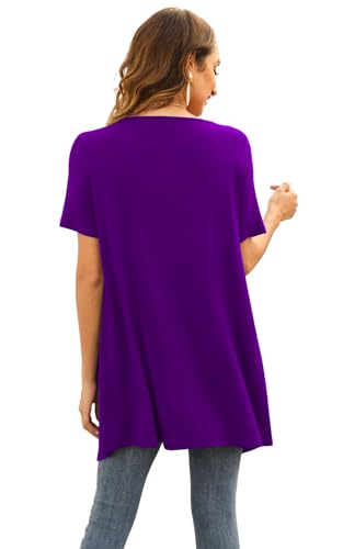 Image of Veryoung Floral Short Sleeve Cardigans for Women Casual Drape Open Front Lightweight Summer Cardigan with Pocket High Low Hem