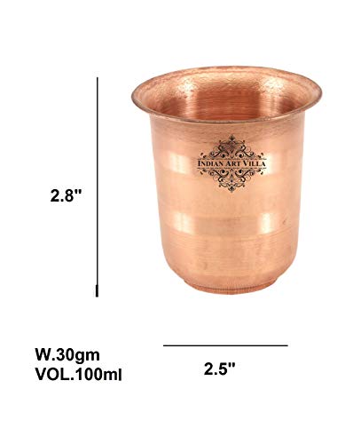 Image of INDIAN ART VILLA Copper Pooja Glass - Pure Copper Tumbler Cup for Drinking and Serving Water, Temple Puja Home Hotel Restaurant Use, Small Size, 100 ml Capacity (Pack of 1)