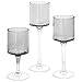 Koyal Wholesale Long Stem Glass Candle Holders, Set of 3 (Smoke Black)