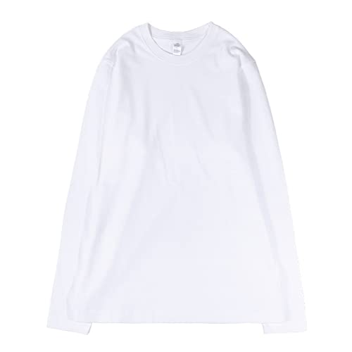 Cotton Long Sleeve T-Shirt Bottoming Shirt Round Neck Top Women Men (S, White)